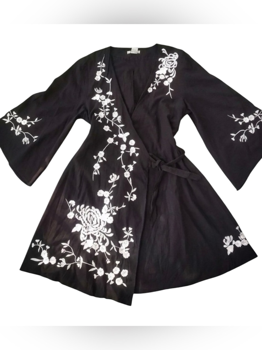 Beautiful Lucca Embroidered Boho Western Couture Cotton Wrap Kimono Dress SZ M